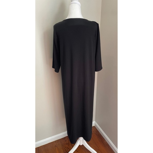 Pure Jill Luxe Tencel M Petite Dress Black VNeck Midi Minimalist 1/2 Sleeve Soft - Picture 3 of 13